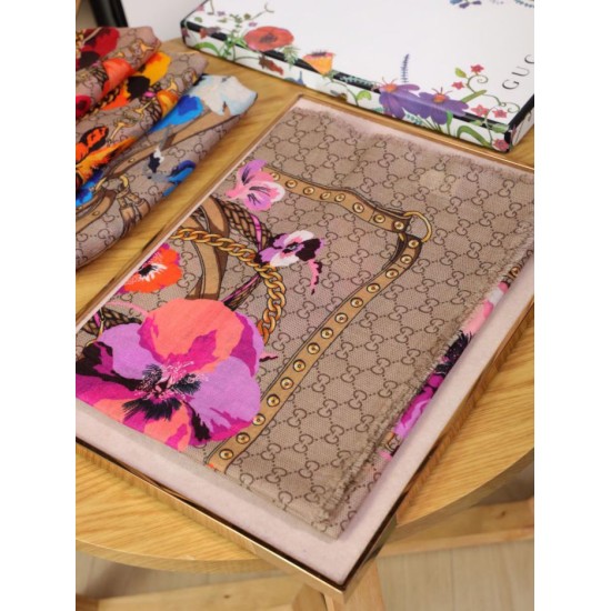 Fake Gucci classic double G letter Logo Scarf with floral elements Rose Replica