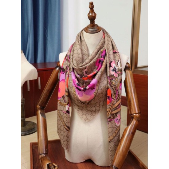 Fake Gucci classic double G letter Logo Scarf with floral elements Rose Replica