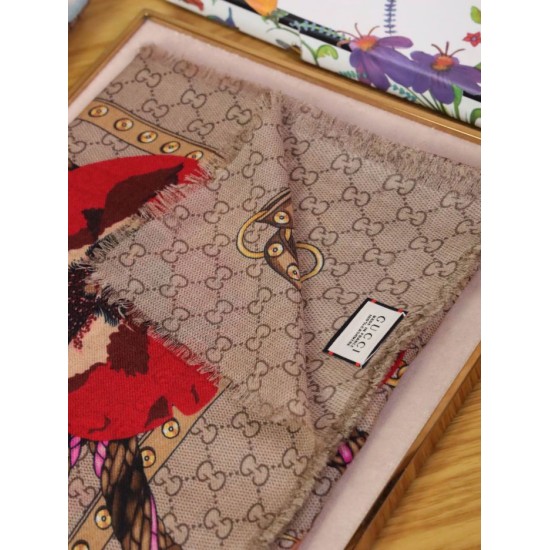 Replica Gucci classic double G letter Logo Scarf with floral elements Red