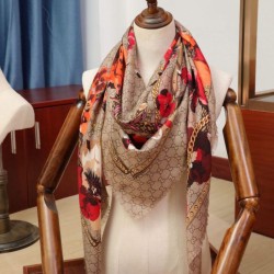 Replica Gucci classic double G letter Logo Scarf with floral elements Red