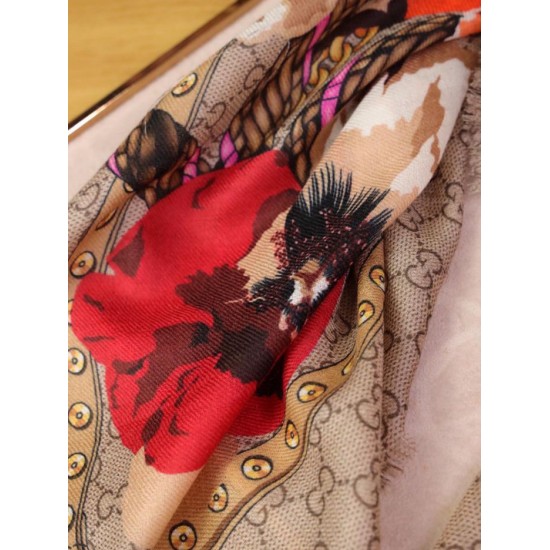 Replica Gucci classic double G letter Logo Scarf with floral elements Red