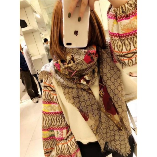Replica Gucci classic double G letter Logo Scarf with floral elements Red