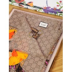 Replica Gucci classic double G letter Logo Scarf with floral elements Orange