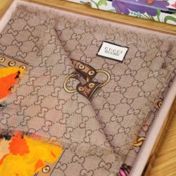 Replica Gucci classic double G letter Logo Scarf with floral elements Orange