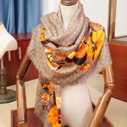 Replica Gucci classic double G letter Logo Scarf with floral elements Orange