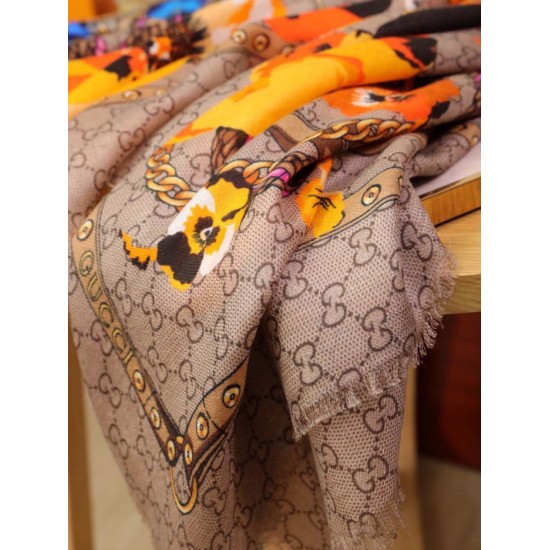 Replica Gucci classic double G letter Logo Scarf with floral elements Orange