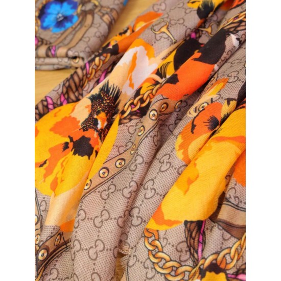 Replica Gucci classic double G letter Logo Scarf with floral elements Orange