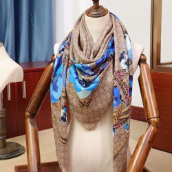 Replica Gucci classic double G letter Logo Scarf with floral elements Green