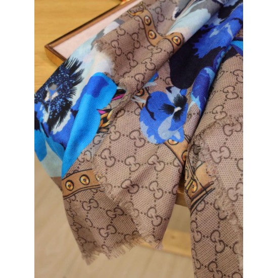 Replica Gucci classic double G letter Logo Scarf with floral elements Green
