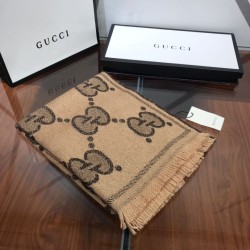 Fake Gucci GG Lurex jacquard logo cashmere scarf Brown Replica
