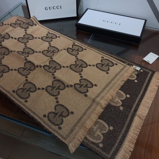 Fake Gucci GG Lurex jacquard logo cashmere scarf Brown Replica