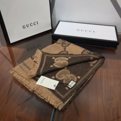 Fake Gucci GG Lurex jacquard logo cashmere scarf Brown Replica