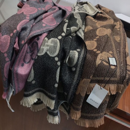 Fake Gucci GG Lurex jacquard logo cashmere scarf Brown Replica