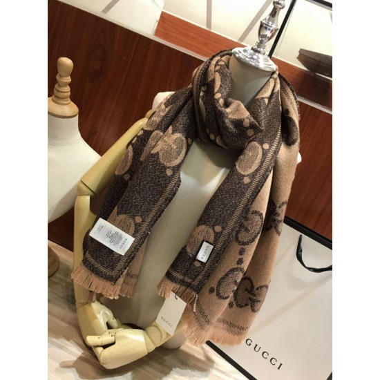 Fake Gucci GG Lurex jacquard logo cashmere scarf Brown Replica