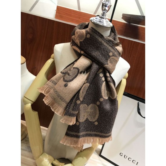 Fake Gucci GG Lurex jacquard logo cashmere scarf Brown Replica
