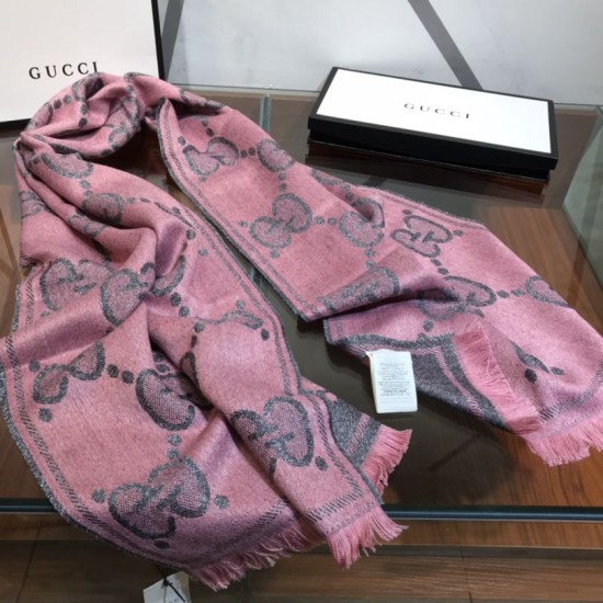 Fake Gucci GG Lurex jacquard logo cashmere scarf Rose Replica