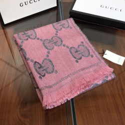 Fake Gucci GG Lurex jacquard logo cashmere scarf Rose Replica