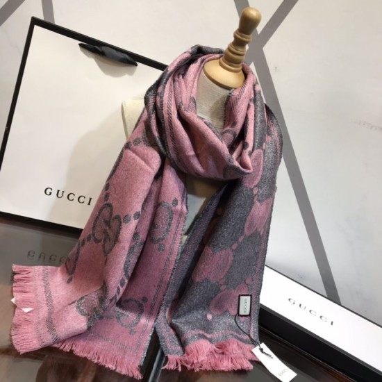 Fake Gucci GG Lurex jacquard logo cashmere scarf Rose Replica