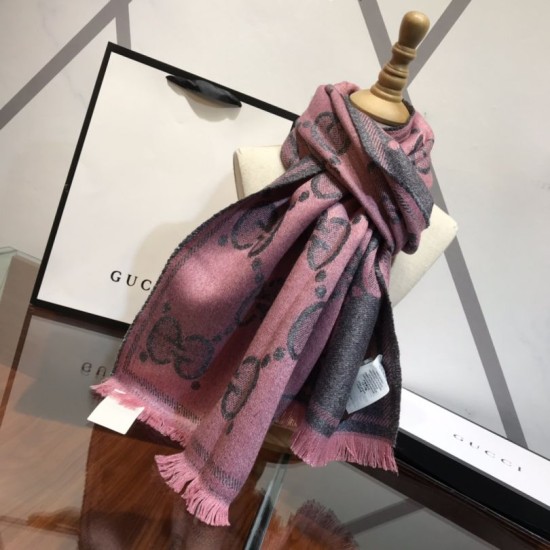 Fake Gucci GG Lurex jacquard logo cashmere scarf Rose Replica