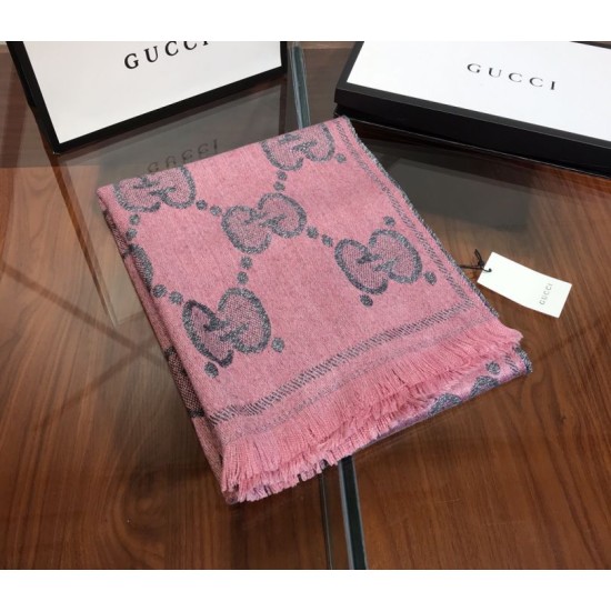 Fake Gucci GG Lurex jacquard logo cashmere scarf Rose Replica