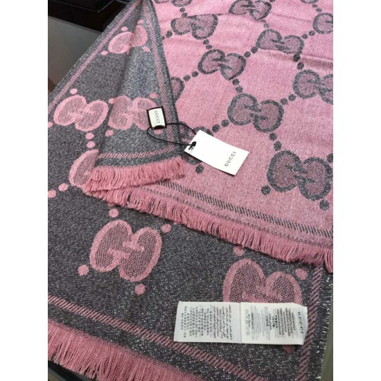Fake Gucci GG Lurex jacquard logo cashmere scarf Rose Replica
