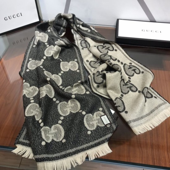 Replica Gucci GG Lurex jacquard logo cashmere scarf Gray