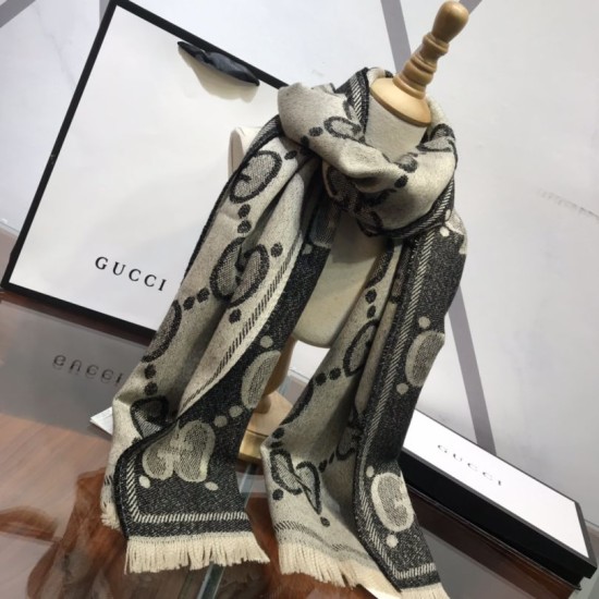 Replica Gucci GG Lurex jacquard logo cashmere scarf Gray