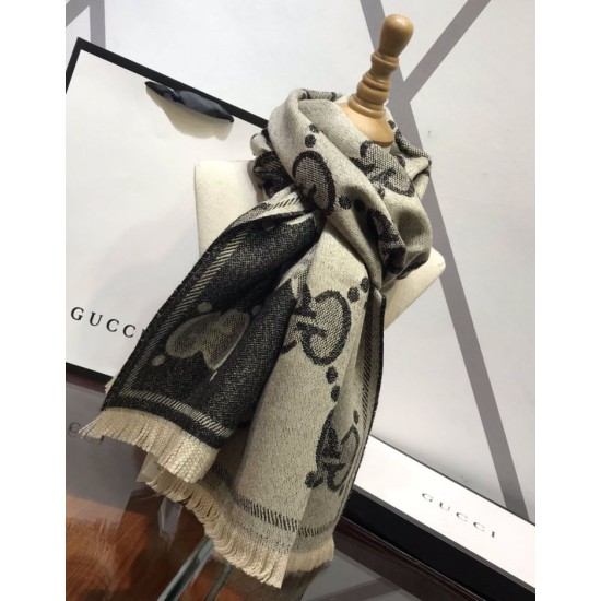 Replica Gucci GG Lurex jacquard logo cashmere scarf Gray