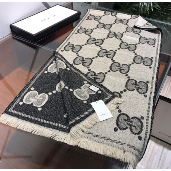 Replica Gucci GG Lurex jacquard logo cashmere scarf Gray