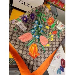 Replica Gucci floral elements and old flower GG scarf 90 x 90 Orange