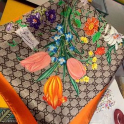 Replica Gucci floral elements and old flower GG scarf 90 x 90 Orange