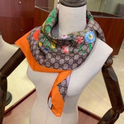 Replica Gucci floral elements and old flower GG scarf 90 x 90 Orange