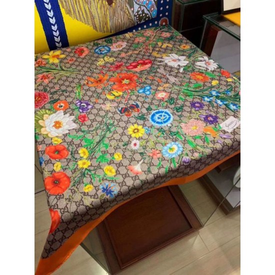 Replica Gucci floral elements and old flower GG scarf 90 x 90 Orange