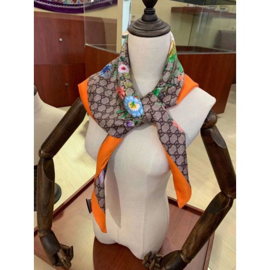 Replica Gucci floral elements and old flower GG scarf 90 x 90 Orange