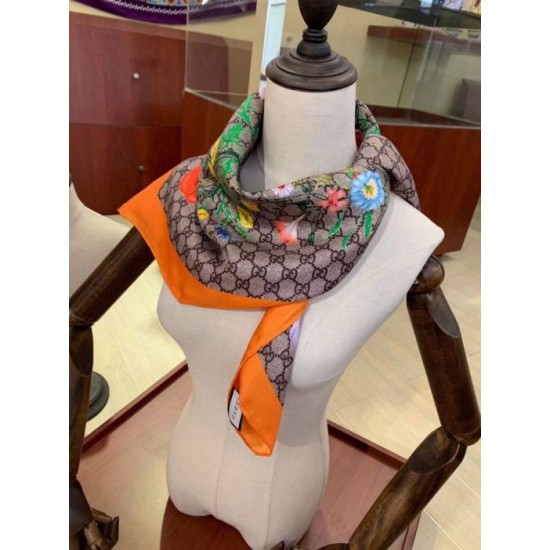 Replica Gucci floral elements and old flower GG scarf 90 x 90 Orange