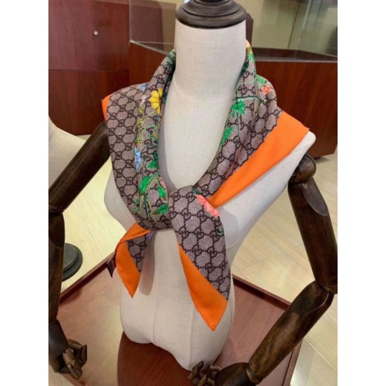 Replica Gucci floral elements and old flower GG scarf 90 x 90 Orange