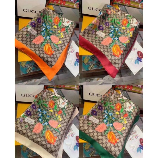 Replica Gucci floral elements and old flower GG scarf 90 x 90 Orange
