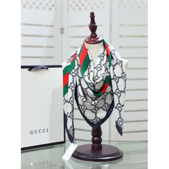 Replica Gucci printed silk scarf 110 x 110 White