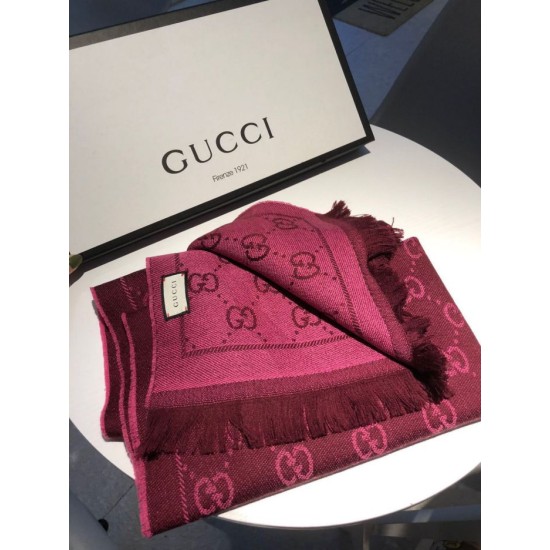 Fake Gucci Classic wool jacquard scarf 48 x 180 Purple Replica