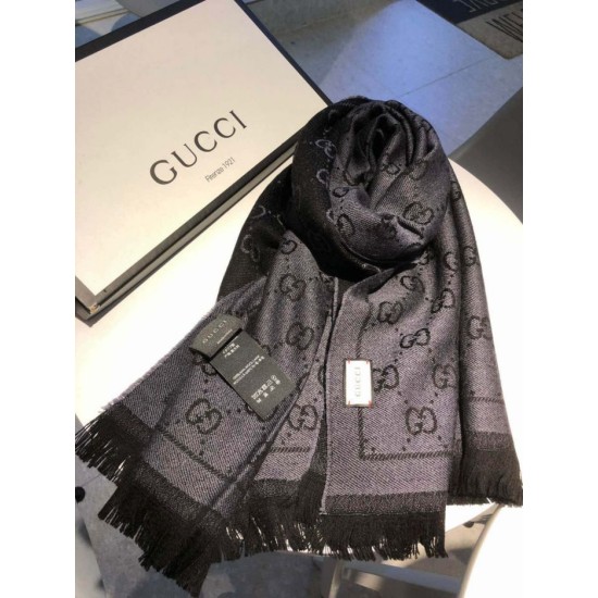 Fake Gucci Classic wool jacquard scarf 48 x 180 Light Coffee Replica