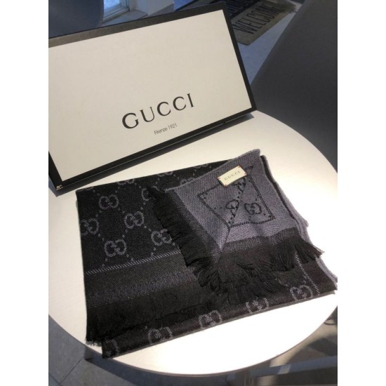 Fake Gucci Classic wool jacquard scarf 48 x 180 Light Coffee Replica
