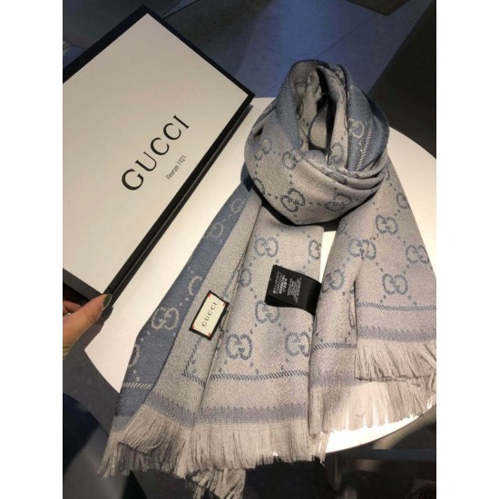 Replica Gucci Classic wool jacquard scarf 48 x 180 Gray
