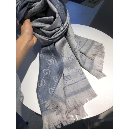 Replica Gucci Classic wool jacquard scarf 48 x 180 Gray