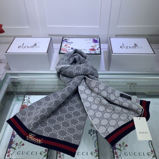 Replica Gucci cashmere jacquard scarf 30 x 190 Gray