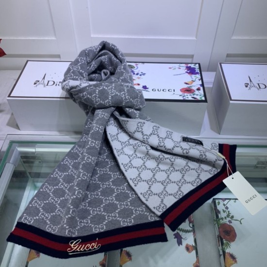 Replica Gucci cashmere jacquard scarf 30 x 190 Gray