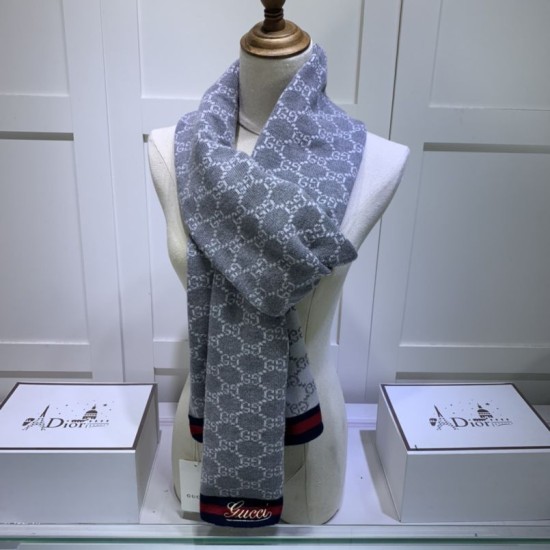 Replica Gucci cashmere jacquard scarf 30 x 190 Gray