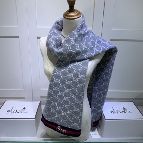 Replica Gucci cashmere jacquard scarf 30 x 190 Gray