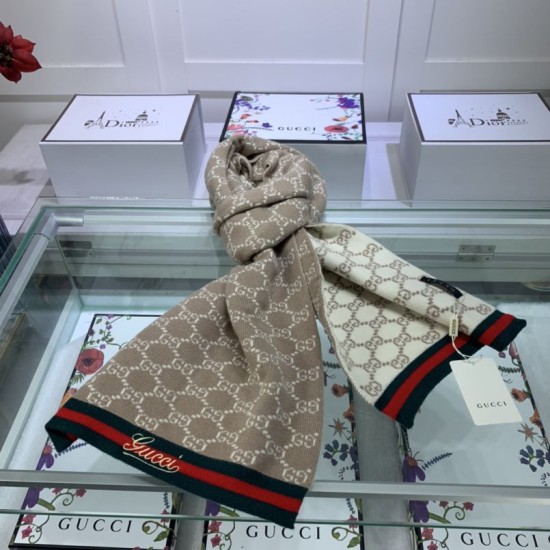 Replica Gucci cashmere jacquard scarf 30 x 190 Brown