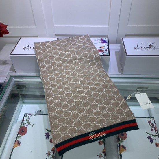 Replica Gucci cashmere jacquard scarf 30 x 190 Brown