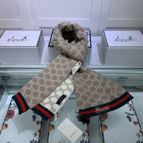 Replica Gucci cashmere jacquard scarf 30 x 190 Brown